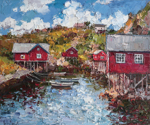 Lofoten, Norway’s landscape par Anastasiya Valiulina, Peinture en vente sur Singulart