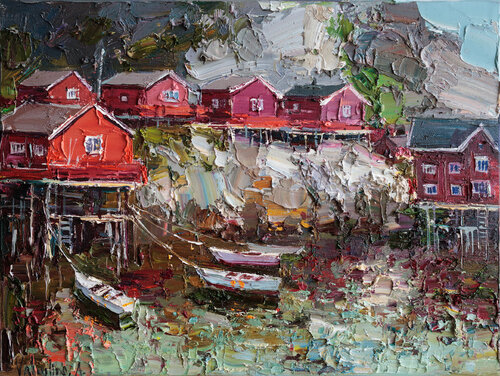 Fishing Village in Lofoten par Anastasiya Valiulina, Peinture en vente sur Singulart