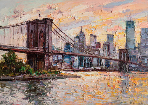 Brooklyn Bridge at Sunset par Anastasiya Valiulina, Peinture en vente sur Singulart