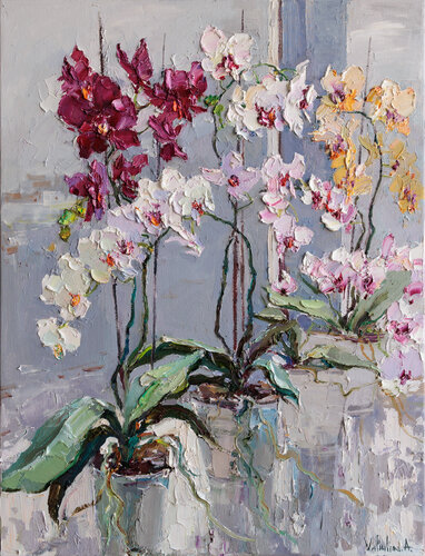 Blooming Colorful Orchids par Anastasiya Valiulina, Peinture en vente sur Singulart