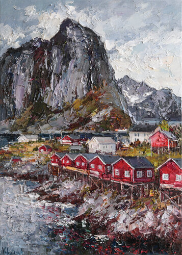 Red Houses of Lofoten von Anastasiya Valiulina, Malerei kaufen auf Singulart