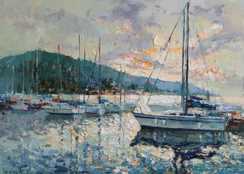 Yachts at Sunset von Anastasiya Valiulina, Malerei kaufen auf Singulart
