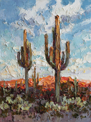 Saguaros at Sunset by Anastasiya Valiulina, Painting for Sale on Singulart