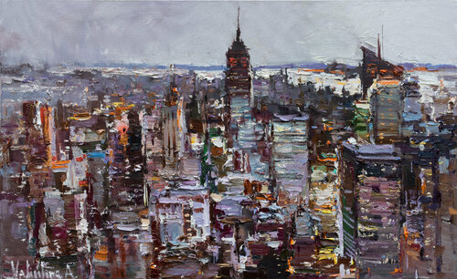 New York City - morning urban landscape painting di Anastasiya Valiulina, Pittura in vendita su Singulart