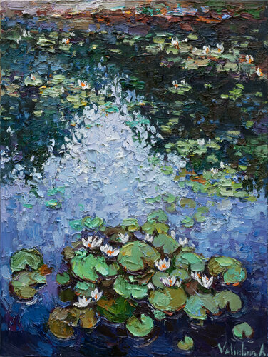 White water lilies Original Oil painting di Anastasiya Valiulina, Pittura in vendita su Singulart