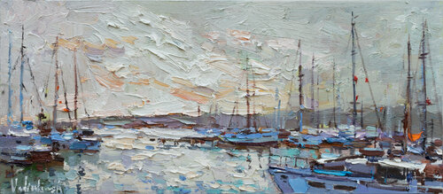 Sailing yachts  Original seascape painting van Anastasiya Valiulina, Schilderij te koop op Singulart