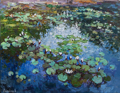 White Water Lilies di Anastasiya Valiulina, Pittura in vendita su Singulart