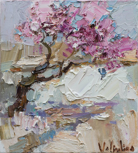 Flowering tree Original oil painting Anastasiya Valiulina