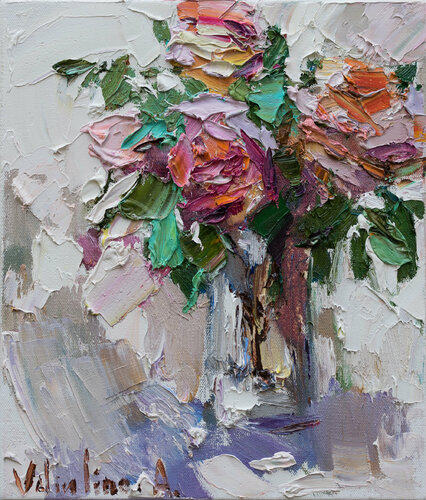 Roses in a vase  Still life painting - Original impasto oil painting di Anastasiya Valiulina, Pittura in vendita su Singulart