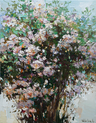 Summer white roses Impasto Original oil painting di Anastasiya Valiulina, Pittura in vendita su Singulart