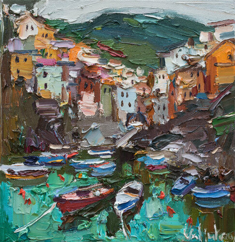 Riomaggiore, Cinque terre - Italian Landscape painting di Anastasiya Valiulina, Pittura in vendita su Singulart