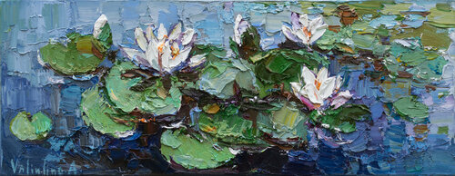 White water lilies Original Oil painting Anastasiya Valiulina