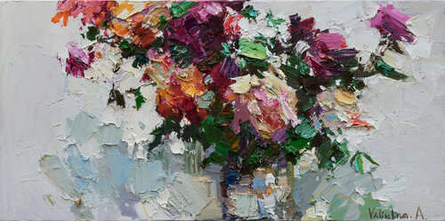 Roses in a vase  Still life painting di Anastasiya Valiulina, Pittura in vendita su Singulart