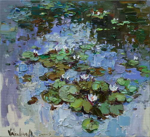 White Water Lilies - Original Oil painting di Anastasiya Valiulina, Pittura in vendita su Singulart