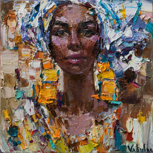 African woman- portrait painting impasto style di Anastasiya Valiulina, Pittura in vendita su Singulart