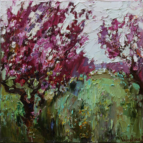 Flowering peach garden di Anastasiya Valiulina, Pittura in vendita su Singulart