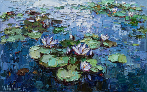 White Water Lilies - Impasto Original Oil painting Anastasiya Valiulina