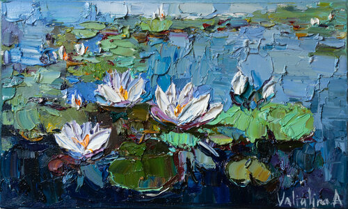 Water Lilies - Impasto Original Oil painting di Anastasiya Valiulina, Pittura in vendita su Singulart