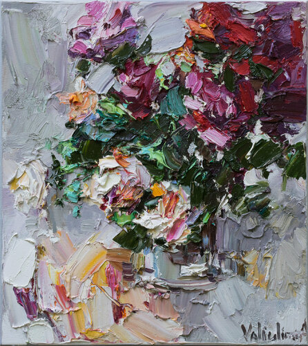 Summer roses in a vase  Still life painting Anastasiya Valiulina
