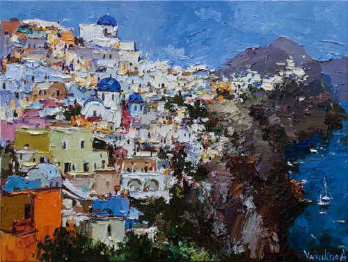 Santorini, Greece - Original landscape painting par Anastasiya Valiulina, Peinture en vente sur Singulart