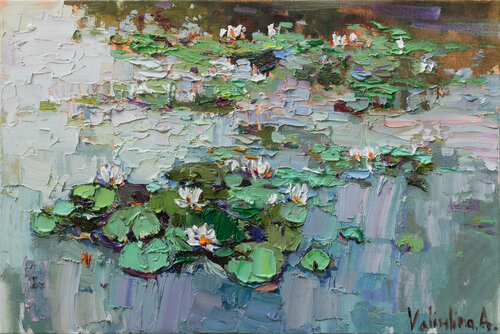 Water Lilies - Impasto Original Oil painting par Anastasiya Valiulina, Peinture en vente sur Singulart