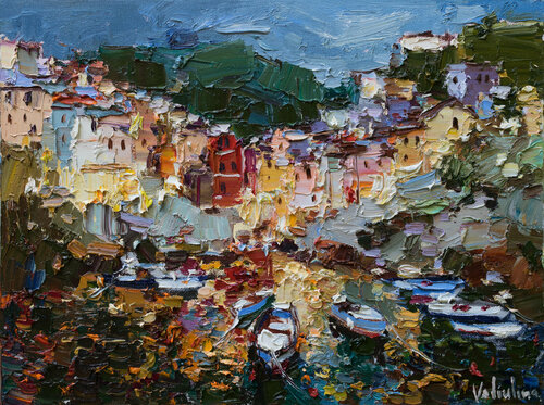 Riomaggiore, Cinque terre - Italian Landscape painting Anastasiya Valiulina