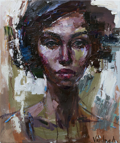 Abstract girl portrait with gold par Anastasiya Valiulina, Peinture en vente sur Singulart