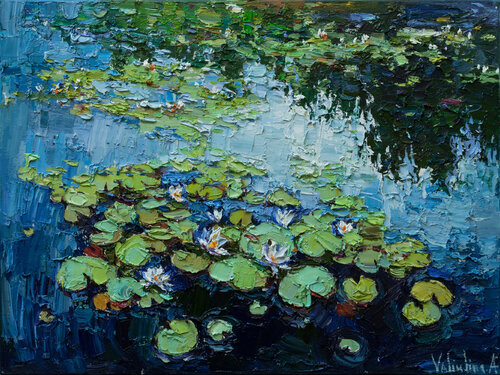 Water Lilies - Impasto Original Oil painting di Anastasiya Valiulina, Pittura in vendita su Singulart