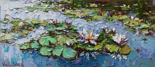 White water Lilies - Impasto Original Oil painting par Anastasiya Valiulina, Peinture en vente sur Singulart