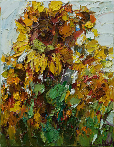 Sunflowers #2 Original Impasto Oil painting par Anastasiya Valiulina, Peinture en vente sur Singulart