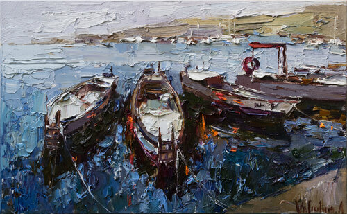 Boats - Original oil painting par Anastasiya Valiulina, Peinture en vente sur Singulart