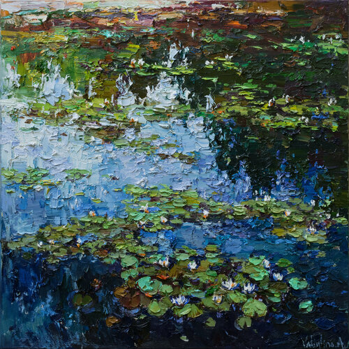 White water Lilies - Original Oil painting di Anastasiya Valiulina, Pittura in vendita su Singulart