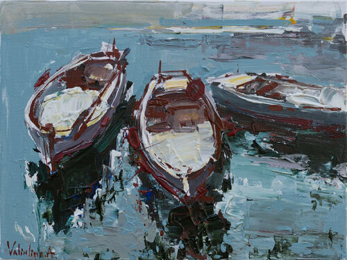 Boats - Original acrylic painting di Anastasiya Valiulina, Pittura in vendita su Singulart