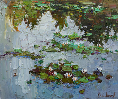Water Lilies - Impasto Original Oil painting par Anastasiya Valiulina, Peinture en vente sur Singulart