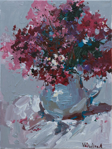 Purple flowers in a vase par Anastasiya Valiulina, Peinture en vente sur Singulart