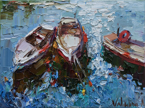 Boats in the bay - Original oil painting di Anastasiya Valiulina, Pittura in vendita su Singulart