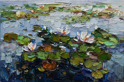 White water Lilies - Original Oil painting par Anastasiya Valiulina, Peinture en vente sur Singulart
