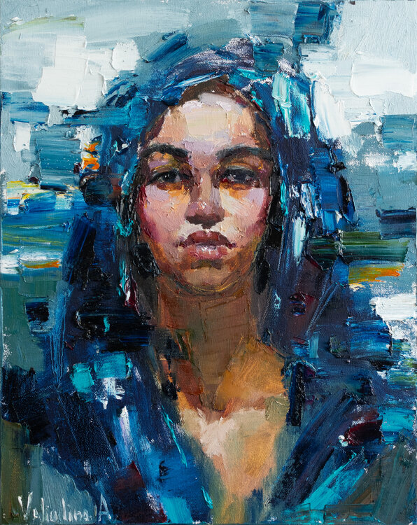 Young Woman in a Blue Headscarf Anastasiya Valiulina