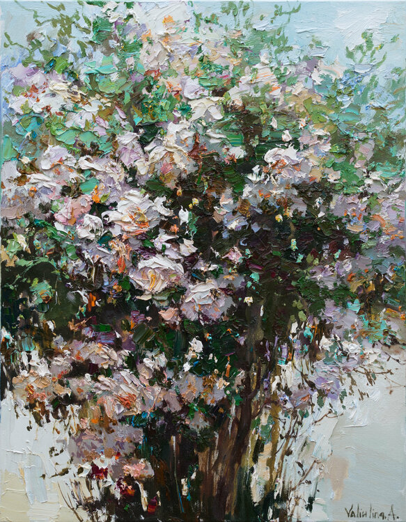 Summer white roses Impasto Original oil painting Anastasiya Valiulina
