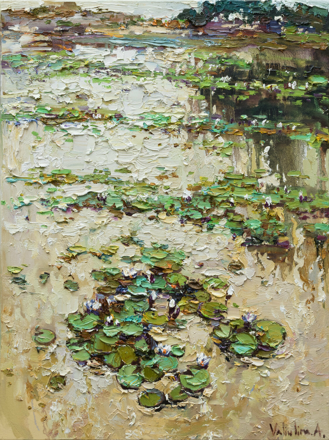 Water lily pond at sunset Anastasiya Valiulina Originalgemälde zu verkaufen