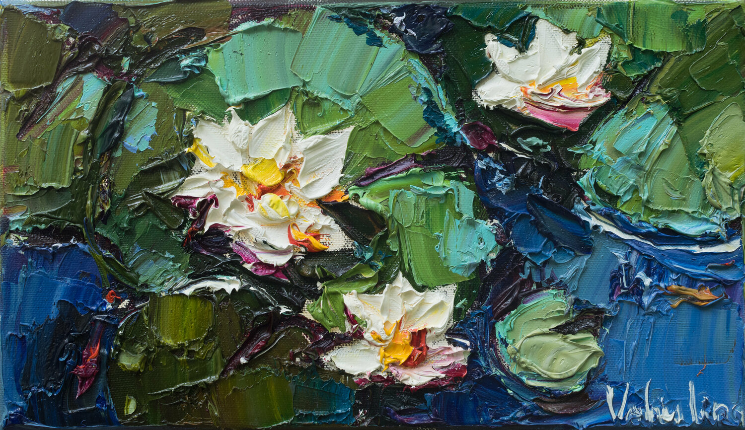 Water Lilies in pond Anastasiya Valiulina Dipinto originale in vendita