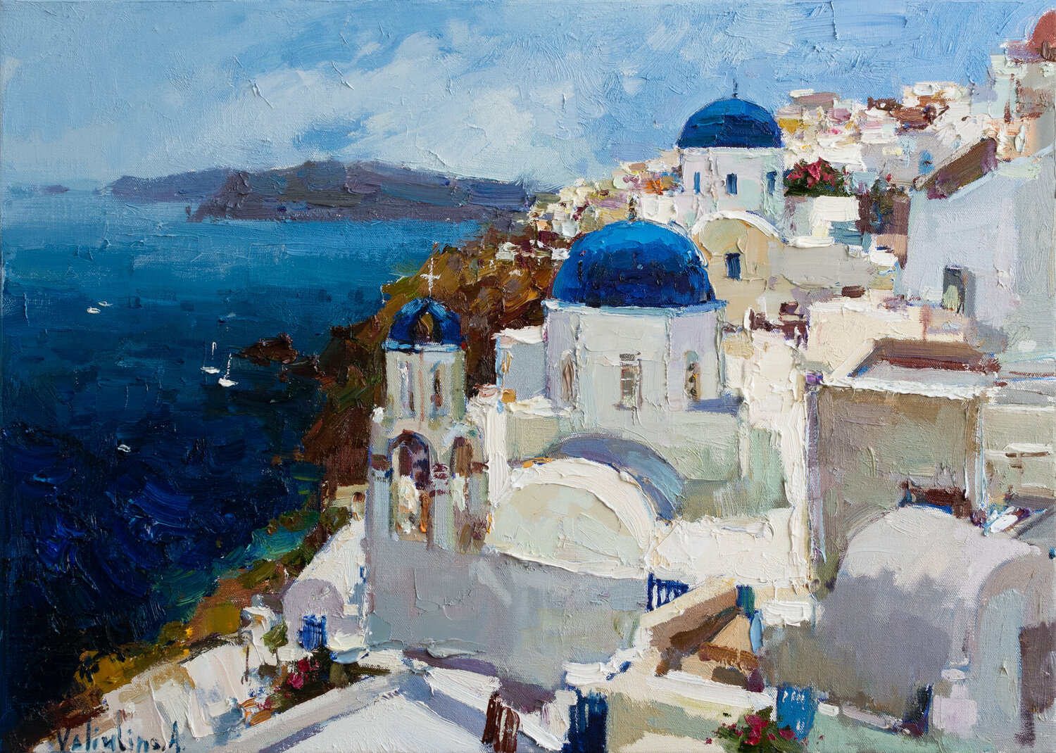 Santorini, Greece seascape Anastasiya Valiulina Originalgemälde zu verkaufen