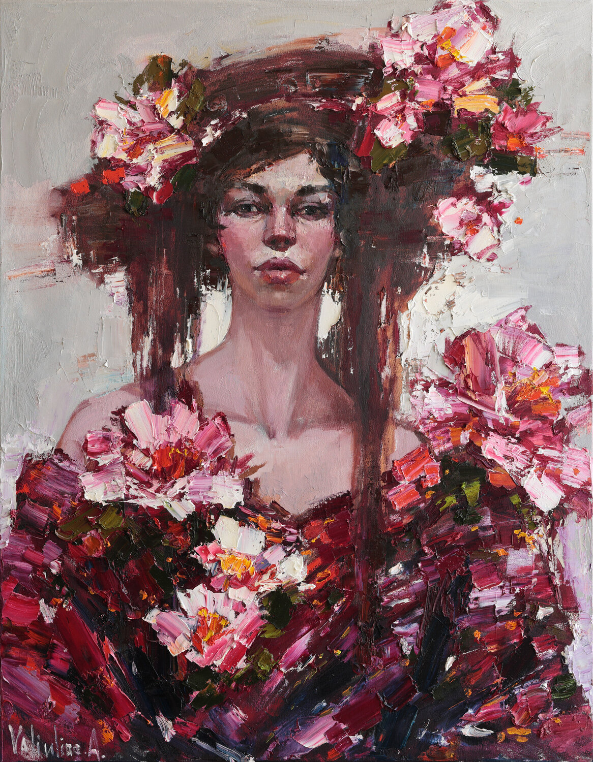 Girl and flowers Anastasiya Valiulina Originalgemälde zu verkaufen