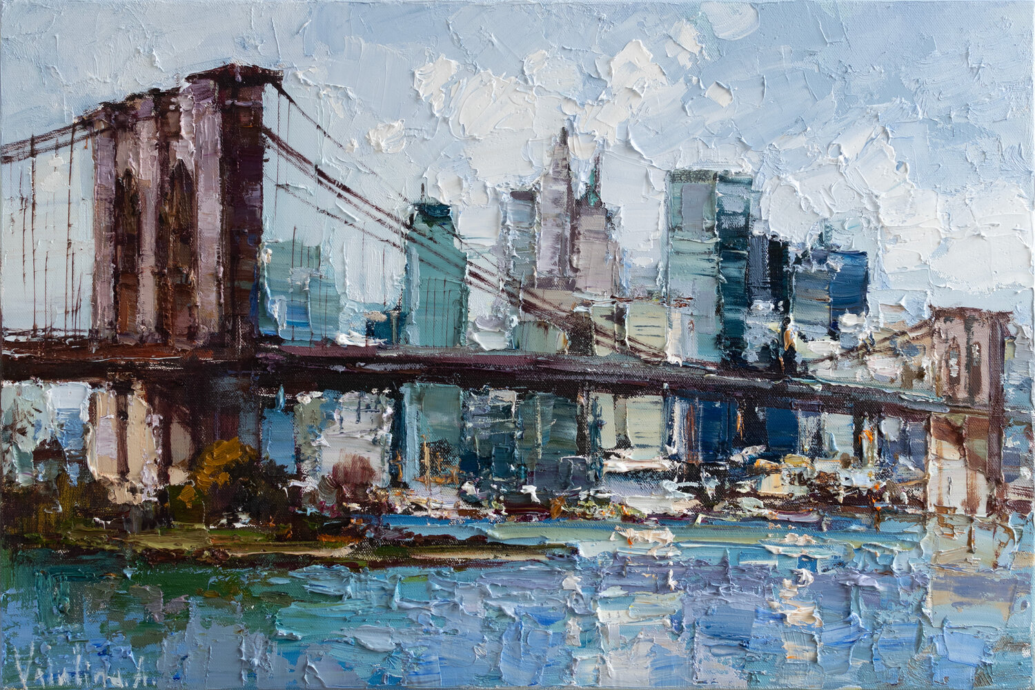 Brooklyn Bridge - New York City Anastasiya Valiulina Originalgemälde zu verkaufen