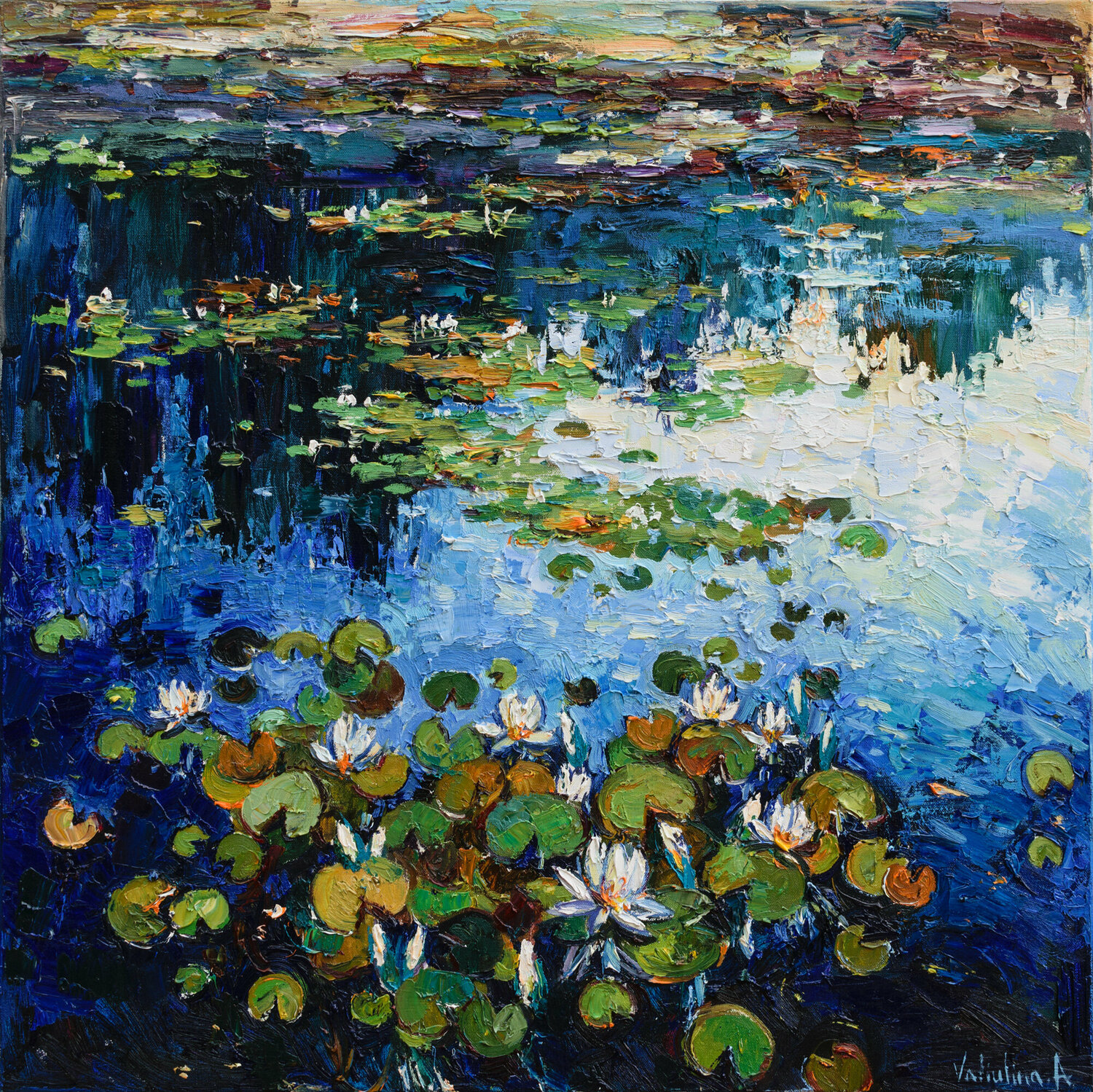 Pond with water lilies Anastasiya Valiulina Originalgemälde zu verkaufen