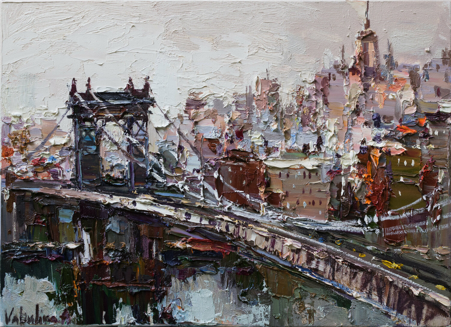Manhattan Bridge - New York City Anastasiya Valiulina Originalgemälde zu verkaufen