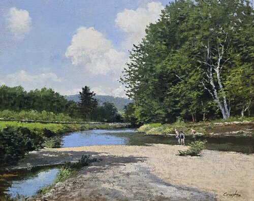 August on the River di Michael Compton, Pittura in vendita su Singulart