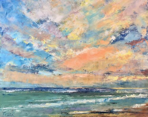 Coastal Clouds van Kari Feuer, Schilderij te koop op Singulart