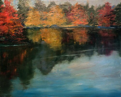 Fall Color at the Lake van Kari Feuer, Schilderij te koop op Singulart