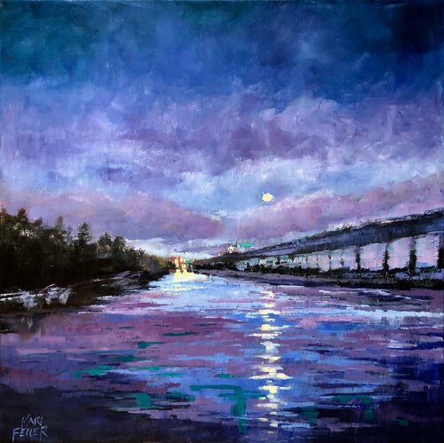 Moonlight on the Cape Fear van Kari Feuer, Schilderij te koop op Singulart